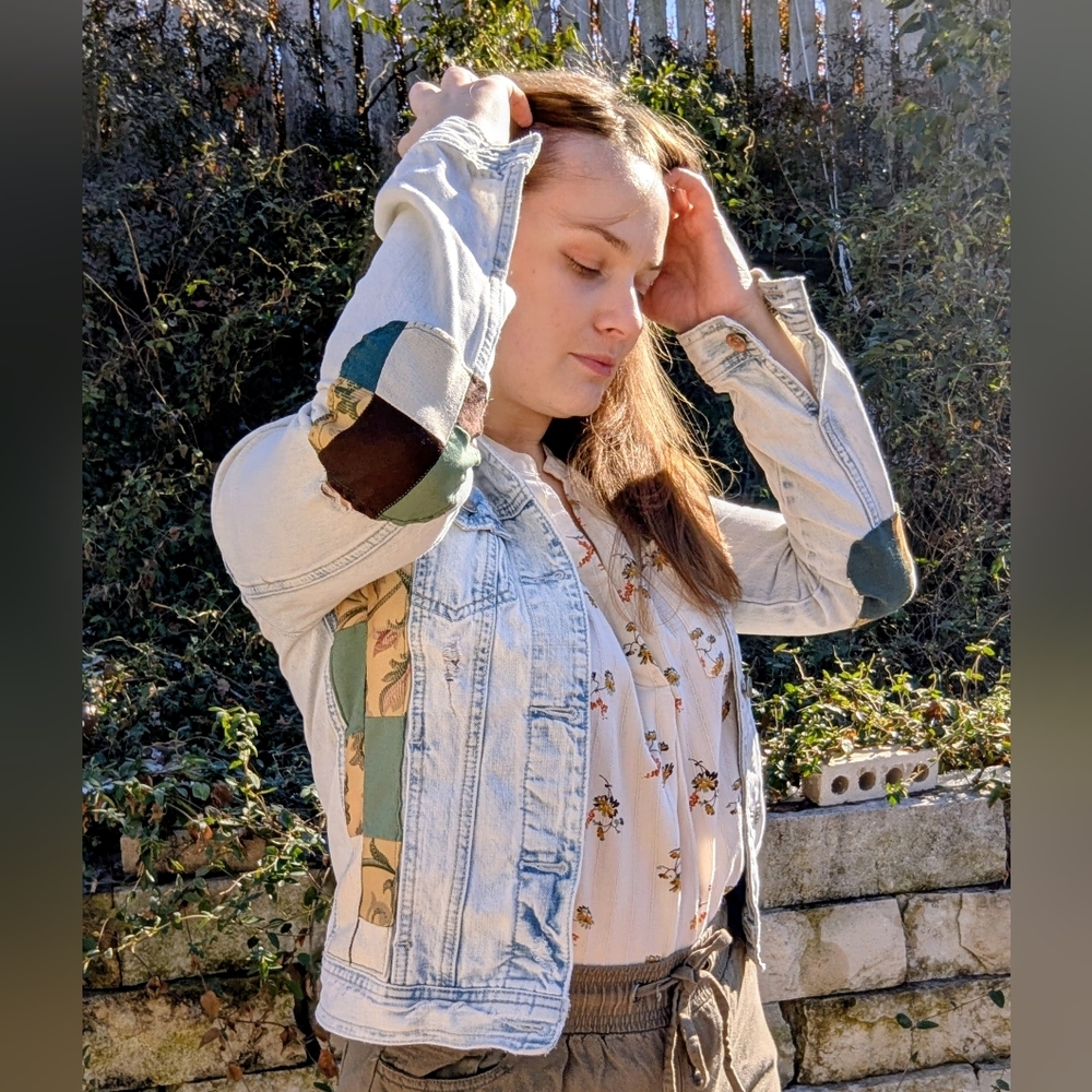 Patchwork Denim Jacket. Small. Upcycled Handmade. - Picture 4 of 10